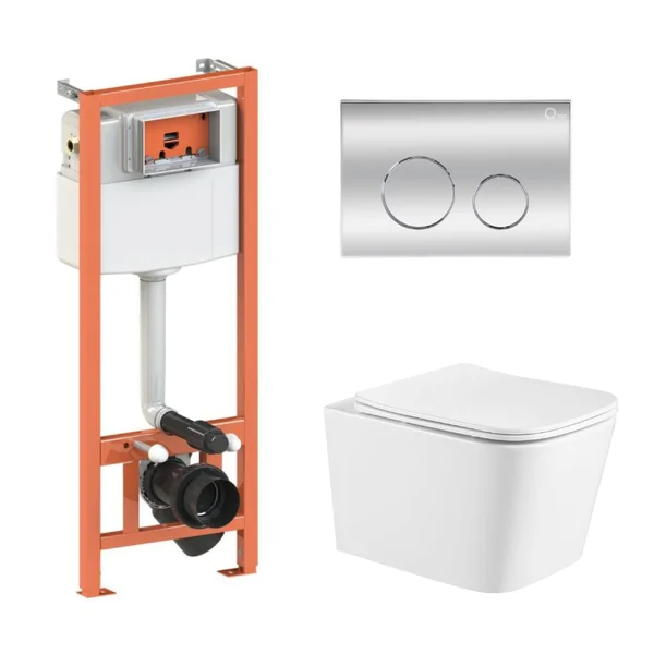 Інсталяційний комплект Qtap Crow Ultra Quiet унітаз підвісний QT05335171W Nest комплект інсталяції 4в1 кругла клавіша Chrome QT0133M425 M11112CRM код 45129 SD00051253