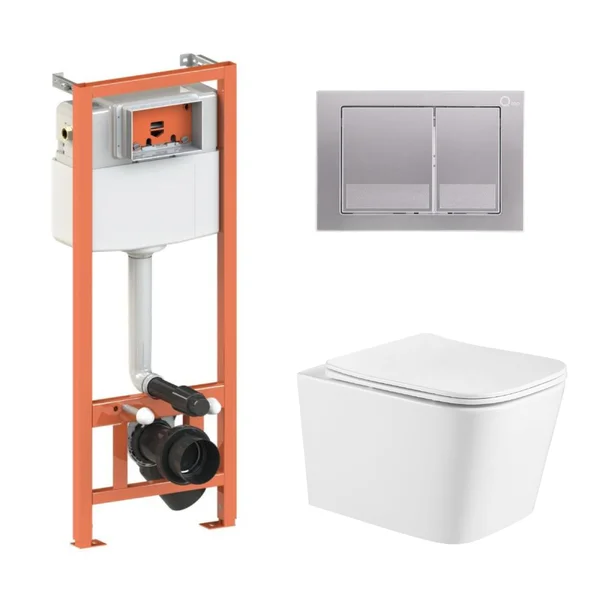 Інсталяційний комплект Qtap Crow Ultra Quiet унітаз підвісний QT05335171W Nest комплект інсталяції 4в1 квадратна клавіша Satin QT0133M425 M06029SAT код 45127 SD00051251