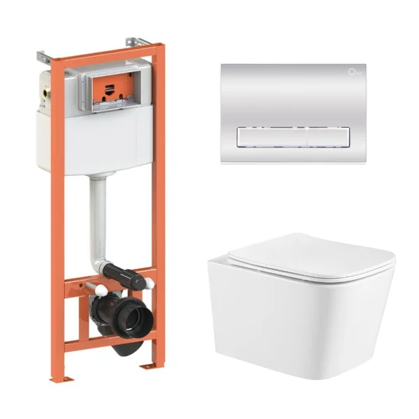 Інсталяційний комплект Qtap Crow Ultra Quiet унітаз підвісний QT05335171W Nest комплект інсталяції 4в1 лінійна клавіша Chrome QT0133M425 M08381CRM код 45132 SD00051256