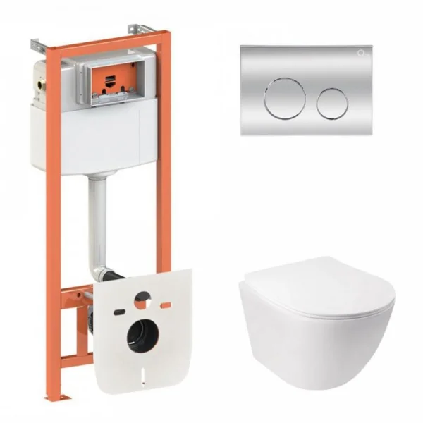 Інсталяційний комплект Qtap Jay Ultra Quiet унітаз підвісний QT07335177W Nest комплект інсталяції 4в1 кругла клавіша Chrome QT0133M425 M11112CRM код 45137 SD00051261