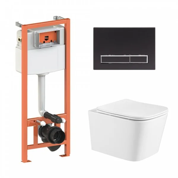 Підвісний унітаз Crow Ultra Quiet + комплект інсталяції Nest 4 в 1 (лінійна клавіша Black mat)45131