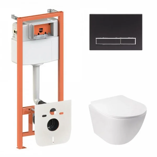 Підвісний унітаз Jay Ultra Quiet + комплект інсталяції Nest 4 в 1 (лінійна клавіша Black mat)45139