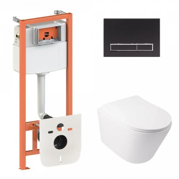 Підвісний унітаз Swan Ultra Quiet + комплект інсталяції Nest 4 в 1 (лінійна клавіша Black mat) 45153