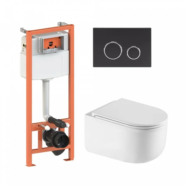 Підвісний унітаз Taurus Ultra Quiet + комплект інсталяції Nest 4 в 1 (кругла клавіша Black mat)46154