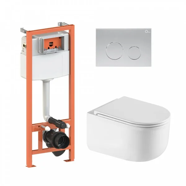 Підвісний унітаз Taurus Ultra Quiet + комплект інсталяції Nest 4 в 1 (кругла клавіша Satin)46148