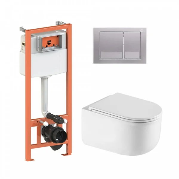 Підвісний унітаз Taurus Ultra Quiet + комплект інсталяції Nest 4 в 1 (квадратна клавіша Satin)46150