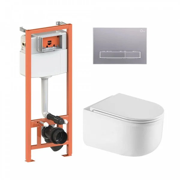 Підвісний унітаз Taurus Ultra Quiet + комплект інсталяції Nest 4 в 1 (лінійна клавіша Satin) 46147