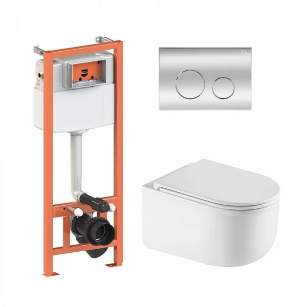 Підвісний унітаз Taurus Ultra Quiet + комплект інсталяції Nest 4 в 1 (кругла клавіша Chrome)46152