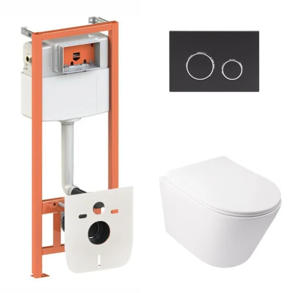 Інсталяційний комплект Qtap Swan Ultra Quiet унітаз підвісний QT16335179W Nest комплект інсталяції 4в1 кругла клавіша Black mat QT0133M425 M11V1146MB код 45150 SD00051274