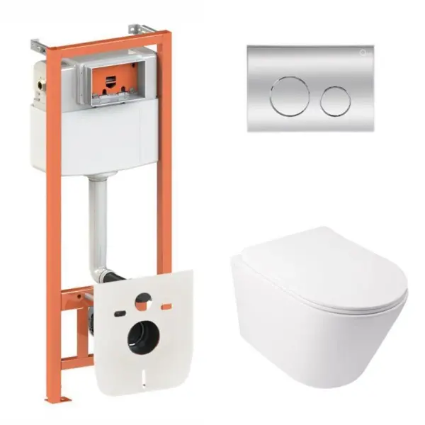 Інсталяційний комплект Qtap Swan Ultra Quiet унітаз підвісний QT16335179W Nest комплект інсталяції 4в1 кругла клавіша Chrome QT0133M425 M11112CRM код 45151 SD00051275