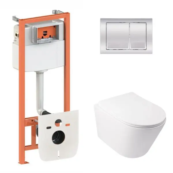 Інсталяційний комплект Qtap Swan Ultra Quiet унітаз підвісний QT16335179W Nest комплект інсталяції 4в1 квадратна клавіша Chrome QT0133M425 M06028CRM код 45148 SD00051272