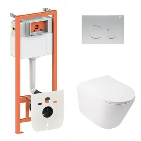 Інсталяційний комплект Qtap Swan Ultra Quiet унітаз підвіснии QT16335179W Nest комплект інсталяціі 4в1 кругла клавіша Satin QT0133M425 M11111SAT код 45152 SD00051276