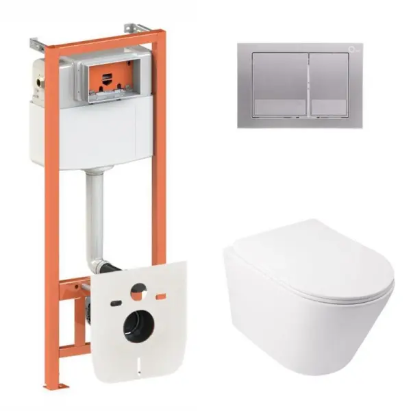 Інсталяційний комплект Qtap Swan Ultra Quiet унітаз підвіснии QT16335179W Nest комплект інсталяціі 4в1 квадратна клавіша Satin QT0133M425 M06029SAT код 45149 SD00051273