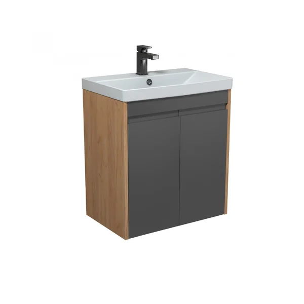 Тумба MDD Olive 60-U з умивальником Sempre 60 графіт з деревом підвісна підлогова 