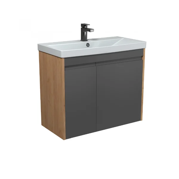 Тумба MDD Olive 80-U з умивальником Sempre 80 графіт з деревом підвісна підлогова