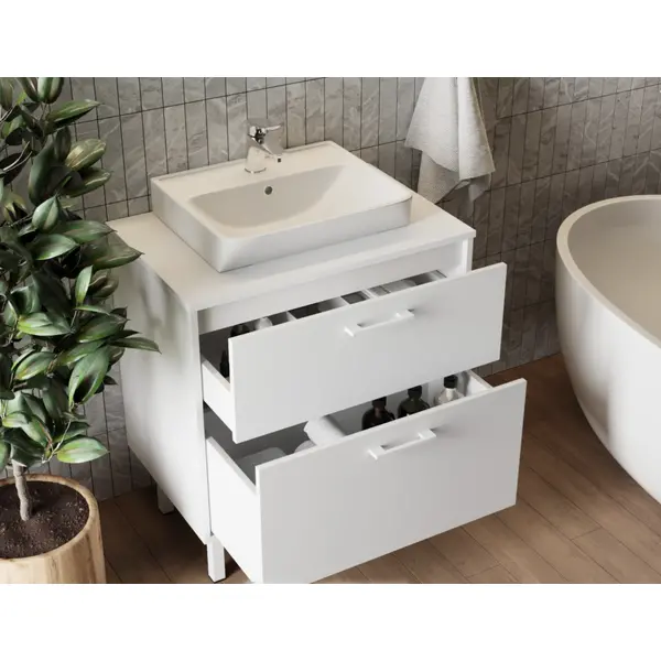 Тумба JUVENTA Afina Af-60 біла зі стільницею МДФ та умивальником Neon-45