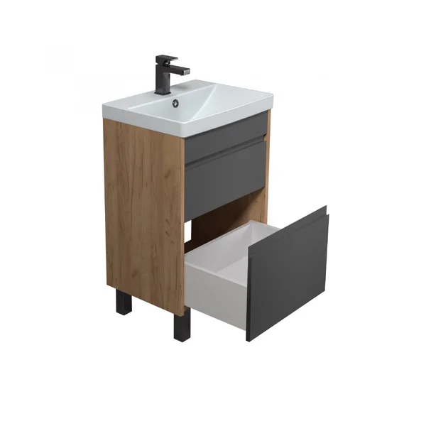 Тумба MDD Jessy 50-U з умивальником Sempre 50 графіт з деревом підвісна підлогова