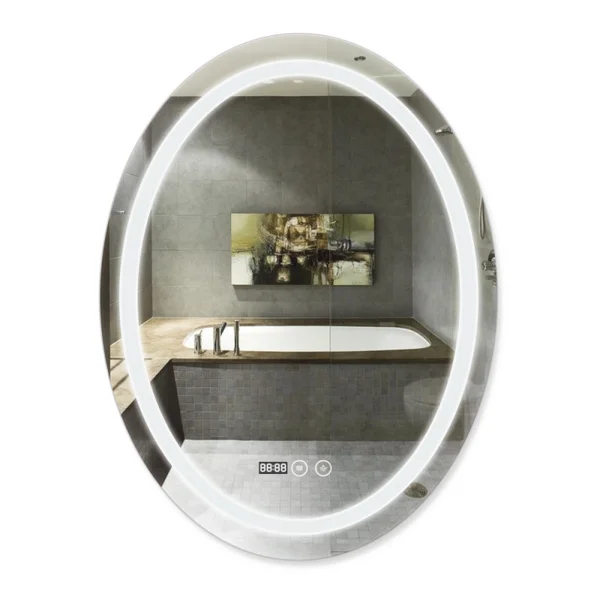 Дзеркало Qtap Mideya (DC-F801) настінне овальне з LED-підсвічуванням Touch, з антизапотіванням, з годинником, димером, рег. яскравості 600х800 мм Qtap 28558
