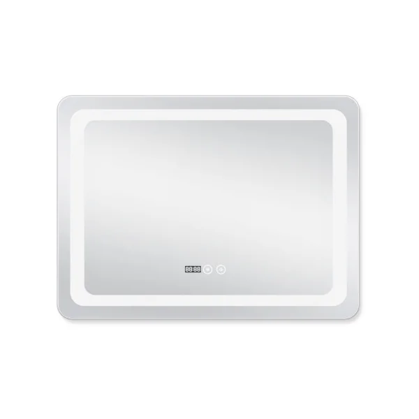 Дзеркало Qtap Mideya (DC-F908) настінне прямокутне з LED-підсвічуванням Touch, з антизапотіванням, з годинником, димером, рег. яскравості 800х600 мм 28555